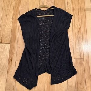 Eileen Fisher Charcoal Lace Detail Short-Sleeve Cardigan Size XL